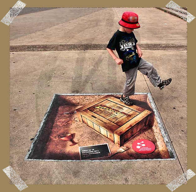 3D street art on the sidewalk in Old Port Montreal