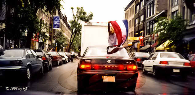 Celebrating victory after a game on World cup 1998, France
