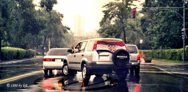 Croatian football/soccer fan celebrating victory after a game on World cup 1998, France