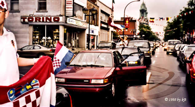More Croatian football/soccer fans celebrating victory after a game on World cup 1998, France